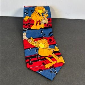 Vintage Garfield Music Tie | Novelty Cartoon Necktie Red Blue Notes